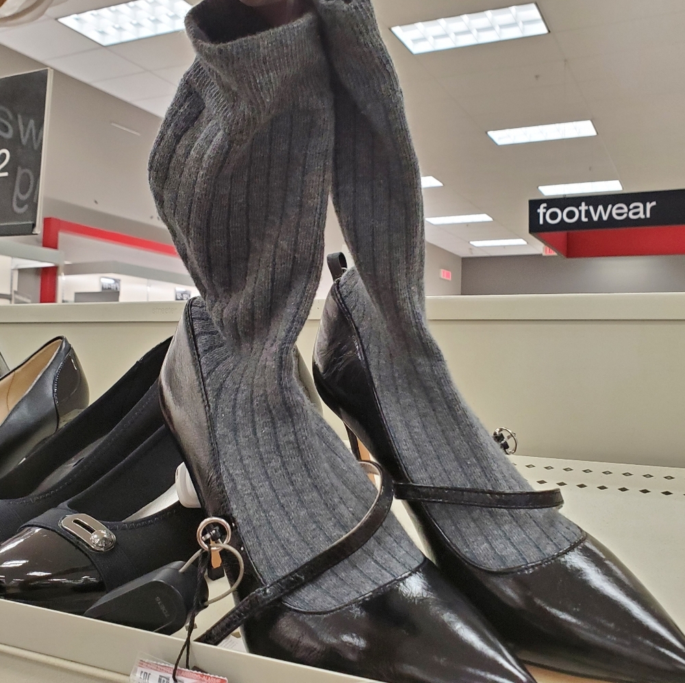 Black Classy Heels with Warm Crew Socks